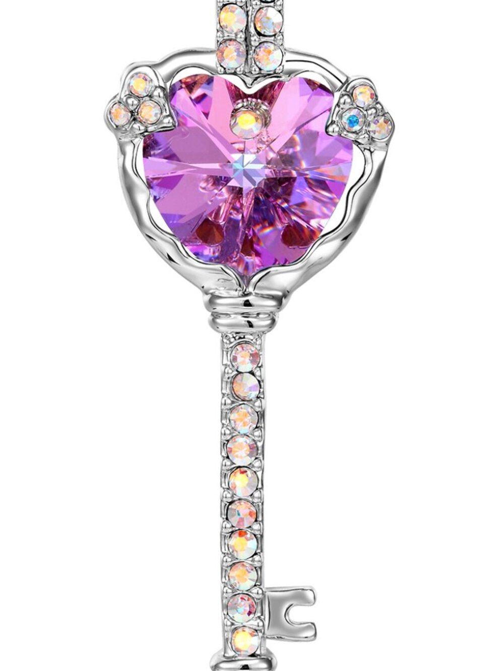 Key to My Heart Pendant Necklace, Purple Amethyst Austrian Crystals, 32.5" - Picture 7 of 7